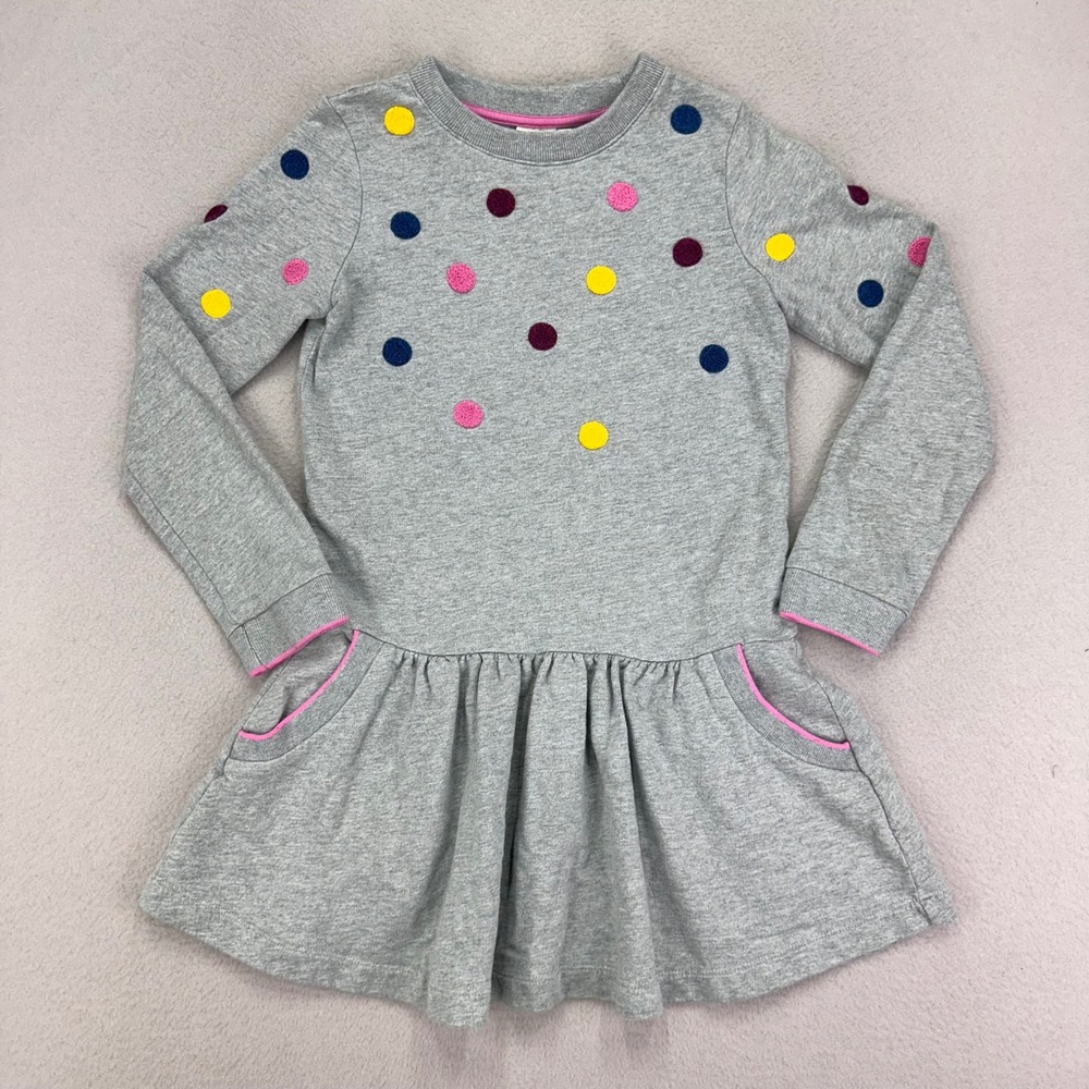 Mini Boden Dress Womens 9-10y Gray Polka Dot Long Sleeve Sweatshirt Material